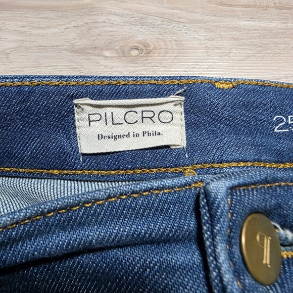 Pilcro Flare Jeans Womens 25 Blue Patch Pocket Stretch Denim Anthropologie - Picture 2 of 13